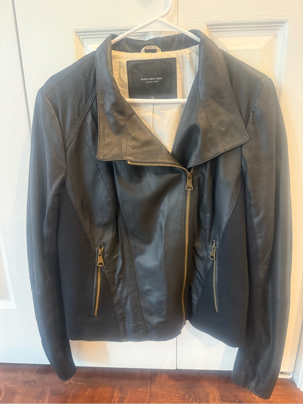 Marc New York Black Leather Asymmetrical Zip Jacket